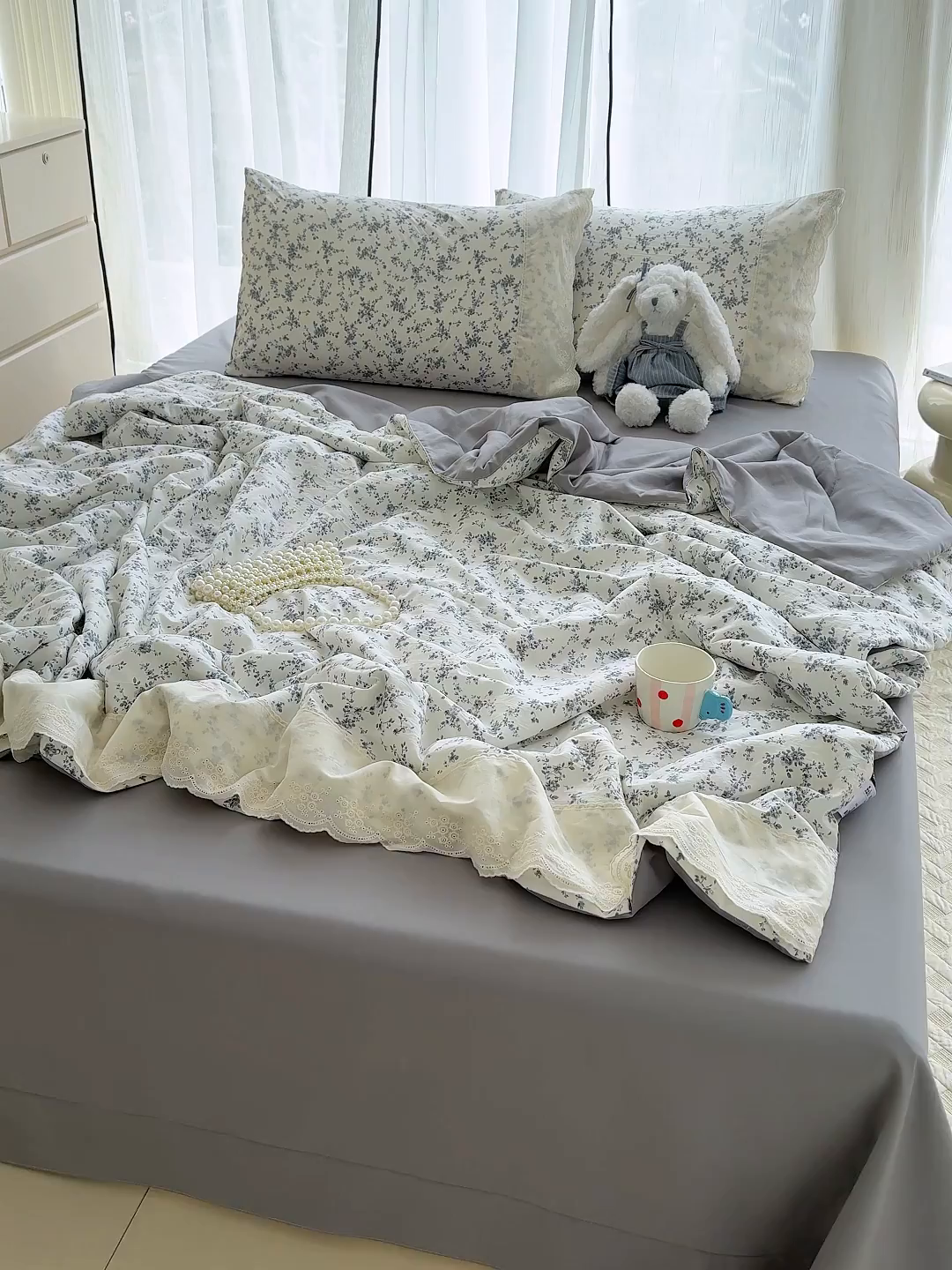 91家纺网 家纺一手货源 找家纺 竹合家纺 2026春夏新款古法水洗仿棉云感棉夏被四件套全棉花边印花夏凉被空调被 素羽