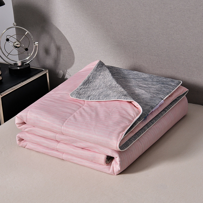 库里梦家纺 2026新款凉感条纹针织冰淇淋空调被夏被夏凉被 桃粉