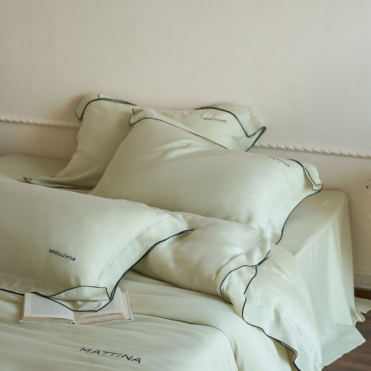 91家纺网 家纺一手货源 找家纺 时亿家居 2026新款砂洗水洗兰精天丝四件套-奶芙系列 奶芙-贝卡绿