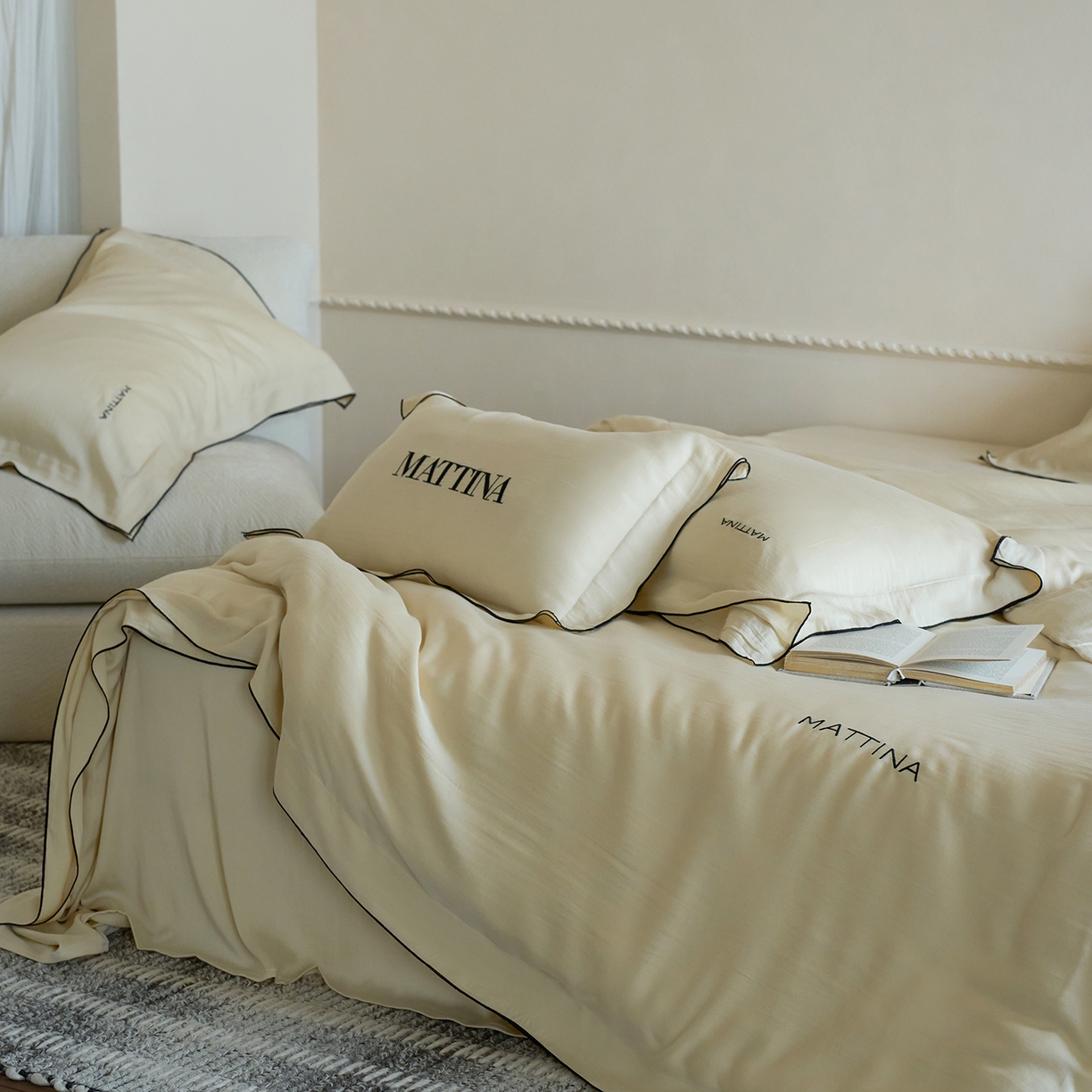 91家纺网 家纺一手货源 找家纺 时亿家居 2026新款砂洗水洗兰精天丝四件套-奶芙系列 奶芙-香槟金