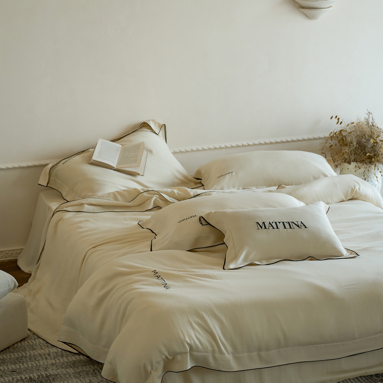 91家纺网 家纺一手货源 找家纺 时亿家居 2026新款砂洗水洗兰精天丝四件套-奶芙系列 奶芙-香槟金