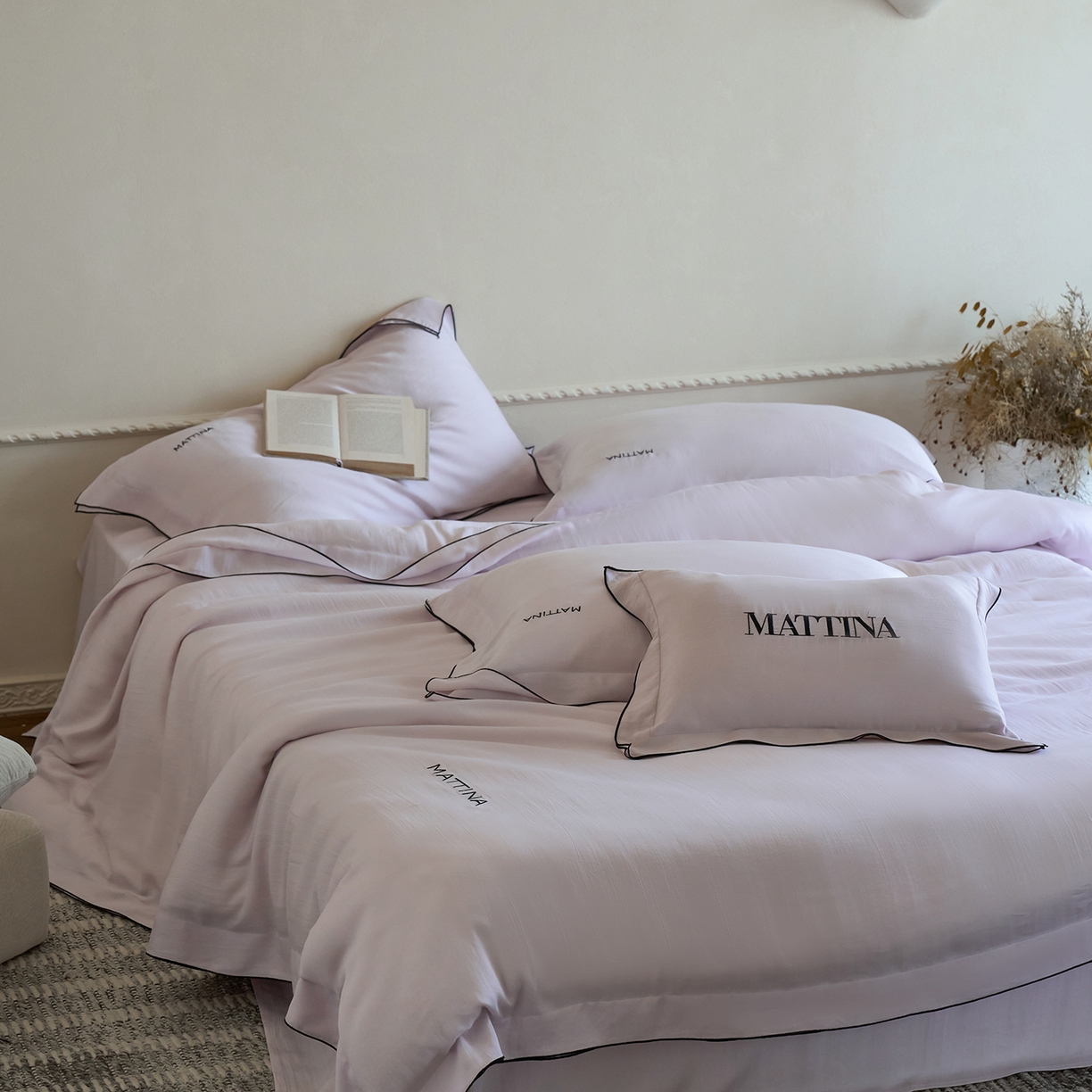 91家纺网 家纺一手货源 找家纺 时亿家居 2026新款砂洗水洗兰精天丝四件套-奶芙系列 奶芙-星光紫