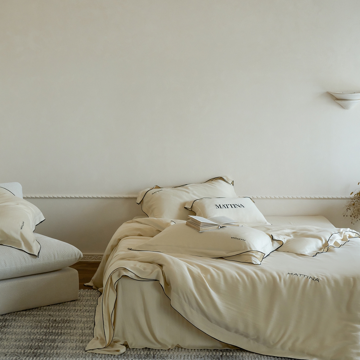 91家纺网 家纺一手货源 找家纺 时亿家居 2026新款砂洗水洗兰精天丝四件套-奶芙系列 奶芙-香槟金