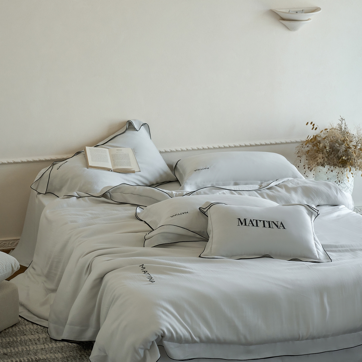 91家纺网 家纺一手货源 找家纺 时亿家居 2026新款砂洗水洗兰精天丝四件套-奶芙系列 奶芙-月影灰