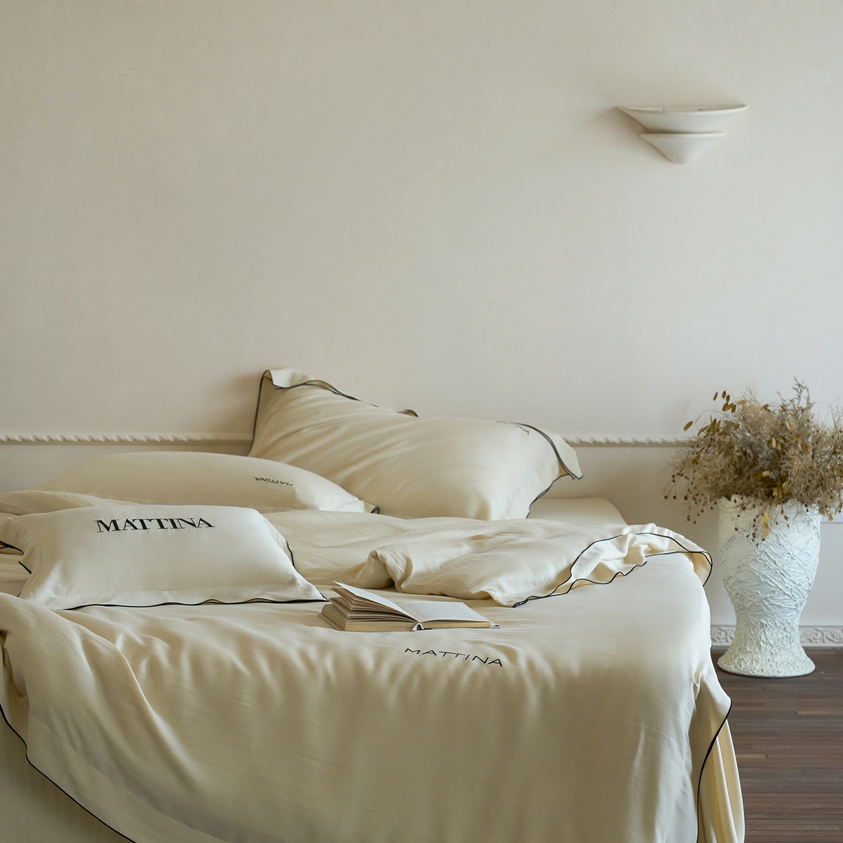 91家纺网 家纺一手货源 找家纺 时亿家居 2026新款砂洗水洗兰精天丝四件套-奶芙系列 奶芙-香槟金