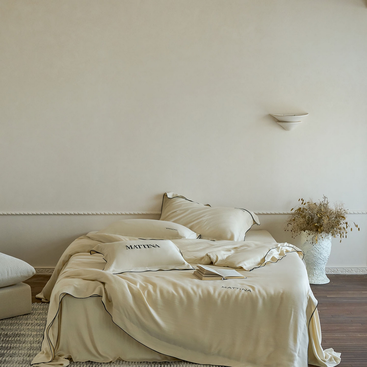 91家纺网 家纺一手货源 找家纺 时亿家居 2026新款砂洗水洗兰精天丝四件套-奶芙系列 奶芙-香槟金