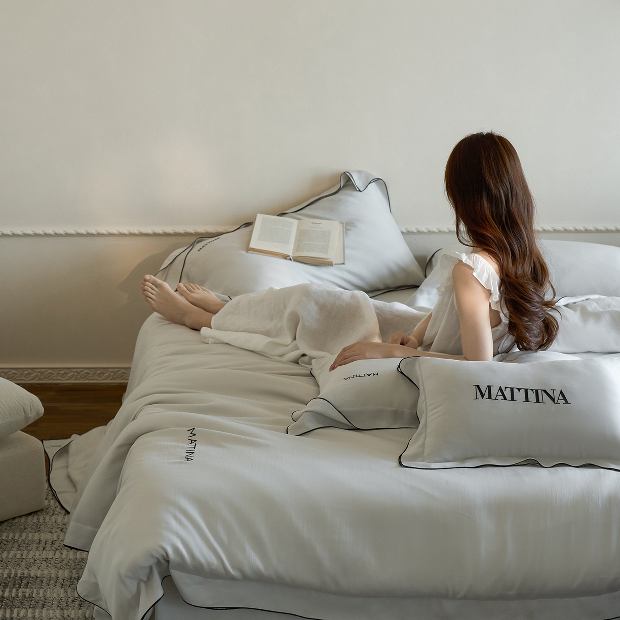 91家纺网 家纺一手货源 找家纺 时亿家居 2026新款砂洗水洗兰精天丝四件套-奶芙系列 奶芙-月影灰