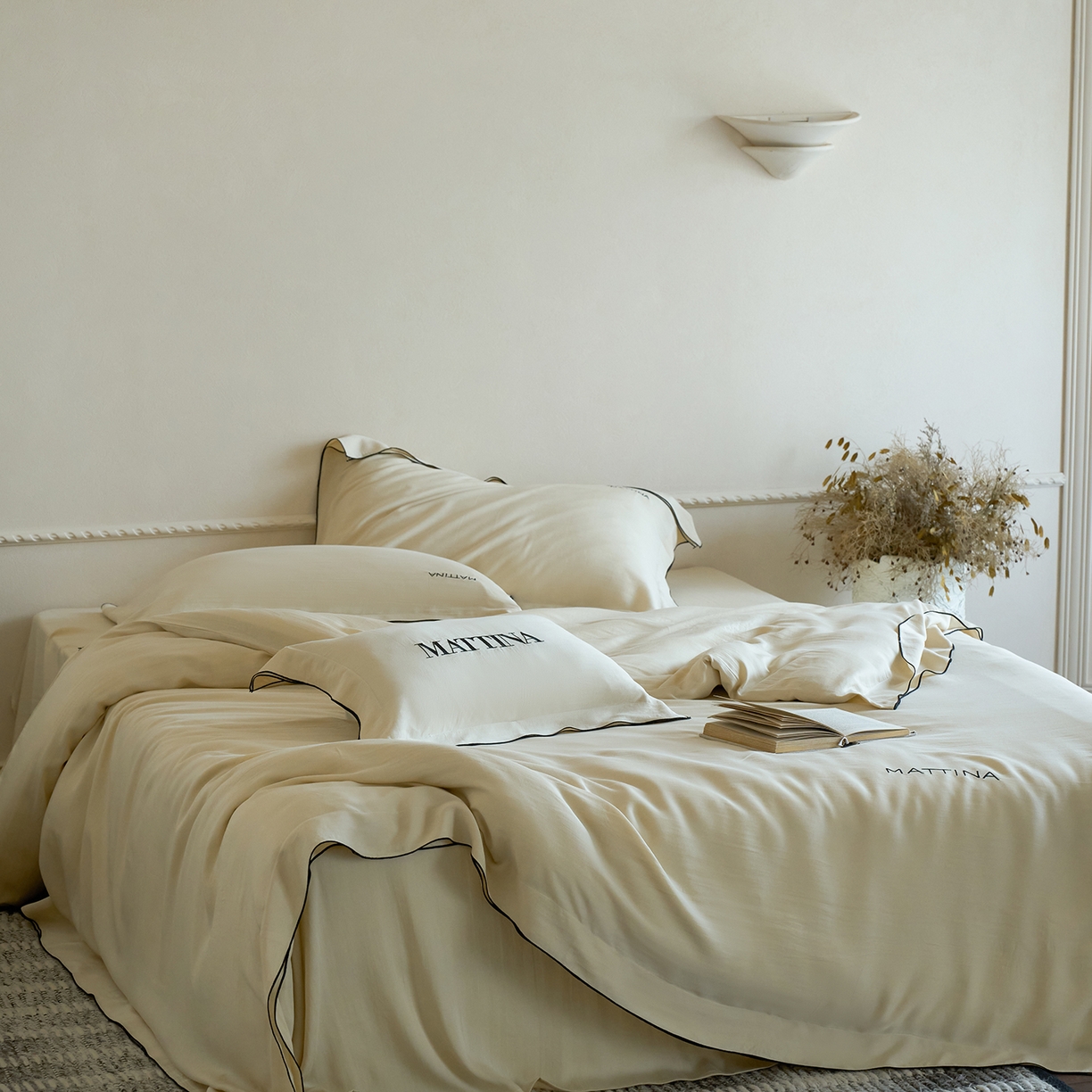 91家纺网 家纺一手货源 找家纺 时亿家居 2026新款砂洗水洗兰精天丝四件套-奶芙系列 奶芙-香槟金