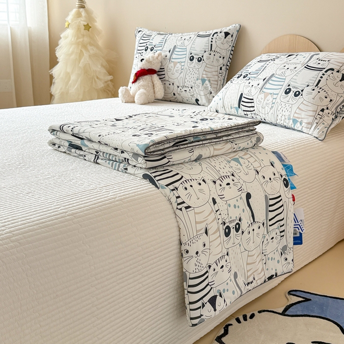 91家纺网 家纺一手货源 找家纺 CINNY馨宜 2026新款小冰皮氨纶凉感夏被空调被 喵星人