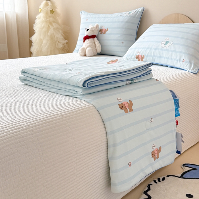 91家纺网 家纺一手货源 找家纺 CINNY馨宜 2026新款小冰皮氨纶凉感夏被空调被 晚安猫