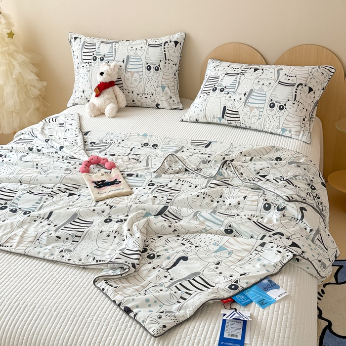 91家纺网 家纺一手货源 找家纺 CINNY馨宜 2026新款小冰皮氨纶凉感夏被空调被 喵星人