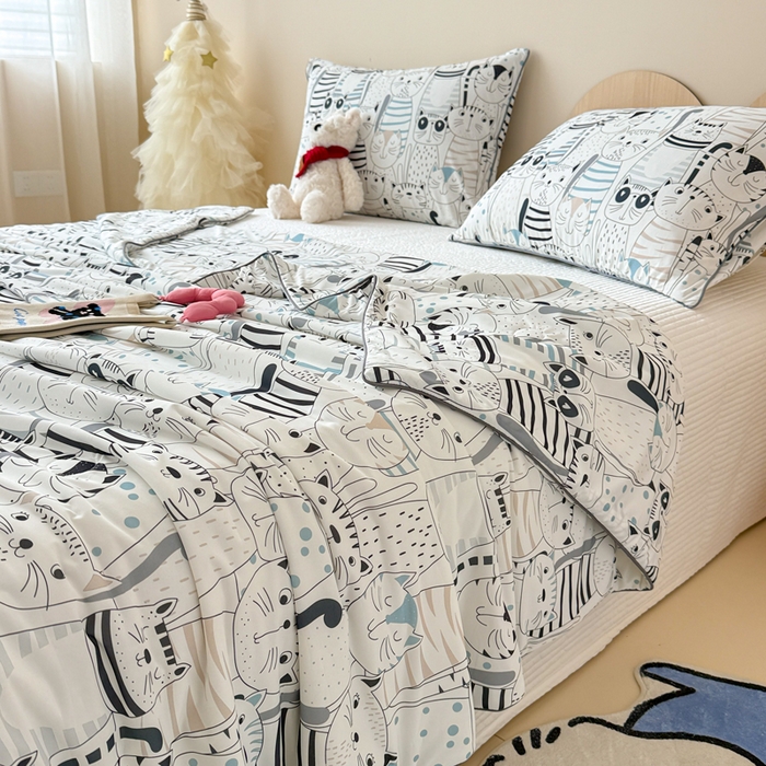 91家纺网 家纺一手货源 找家纺 CINNY馨宜 2026新款小冰皮氨纶凉感夏被空调被 喵星人