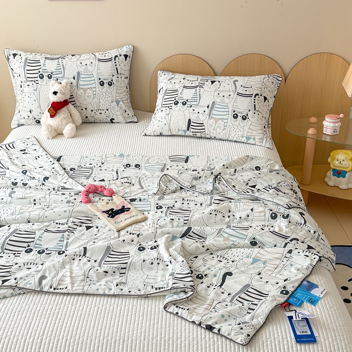 91家纺网 家纺一手货源 找家纺 CINNY馨宜 2026新款小冰皮氨纶凉感夏被空调被 喵星人