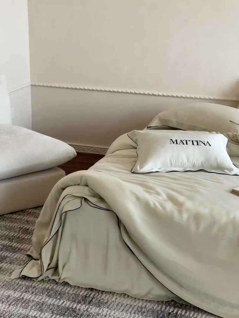 91家纺网 家纺一手货源 找家纺 时亿家居 2026新款砂洗水洗兰精天丝四件套-奶芙系列 奶芙-贝卡绿