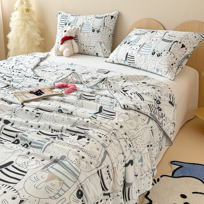 91家纺网 家纺一手货源 找家纺 CINNY馨宜 2026新款小冰皮氨纶凉感夏被空调被 喵星人