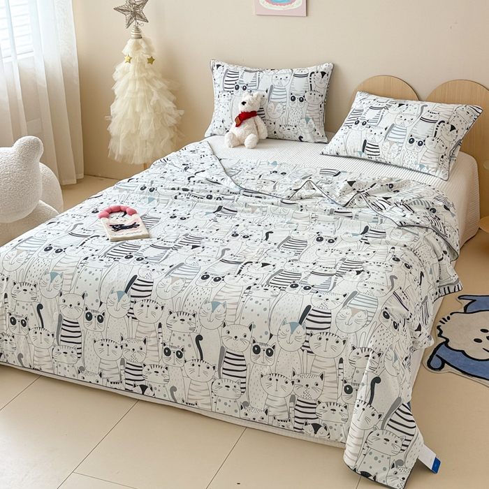 91家纺网 家纺一手货源 找家纺 CINNY馨宜 2026新款小冰皮氨纶凉感夏被空调被 喵星人