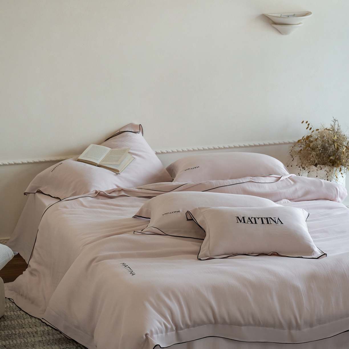 91家纺网 家纺一手货源 找家纺 时亿家居 2026新款砂洗水洗兰精天丝四件套-奶芙系列 奶芙-慵懒粉