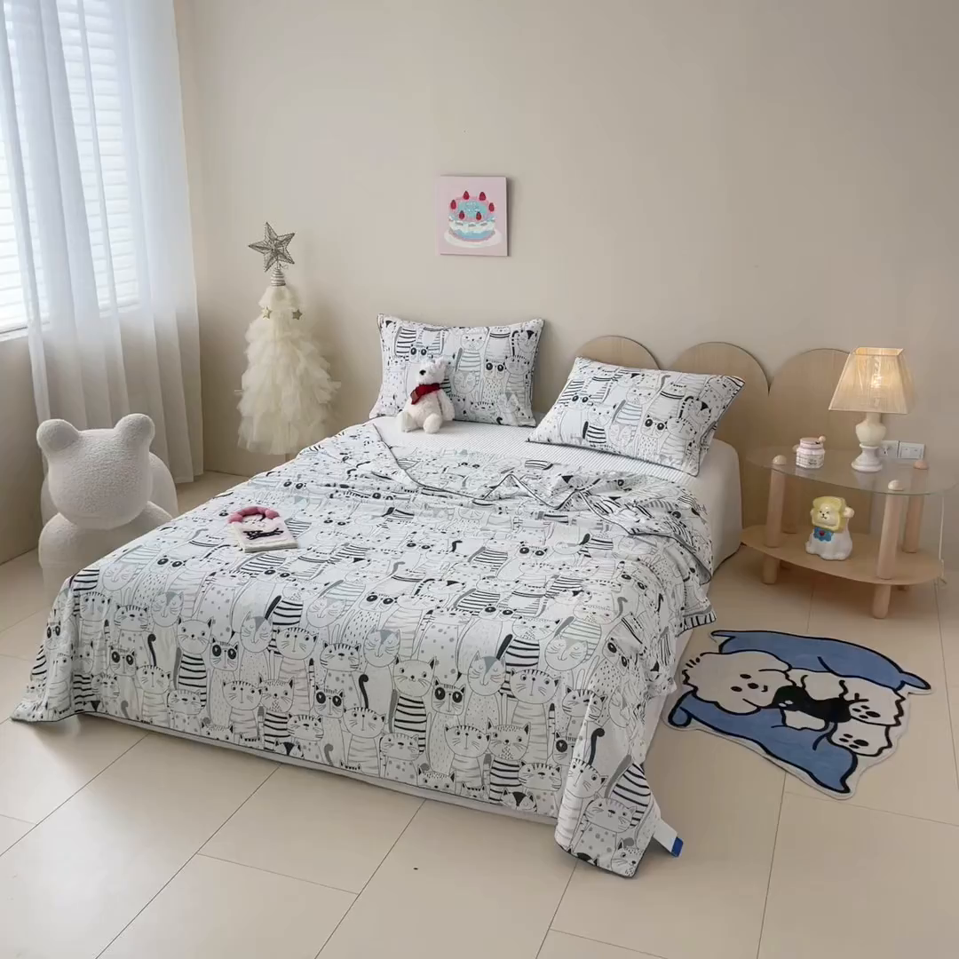 91家纺网 家纺一手货源 找家纺 CINNY馨宜 2026新款小冰皮氨纶凉感夏被空调被 喵星人