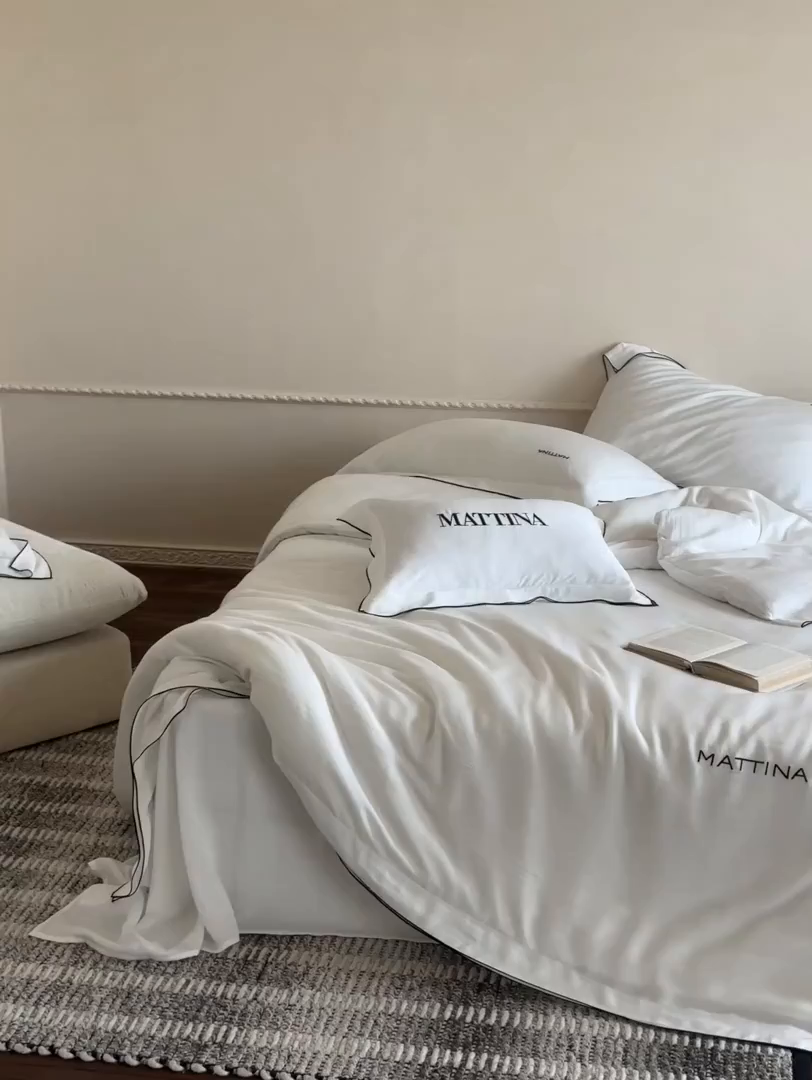 91家纺网 家纺一手货源 找家纺 时亿家居 2026新款砂洗水洗兰精天丝四件套-奶芙系列 奶芙-乳白