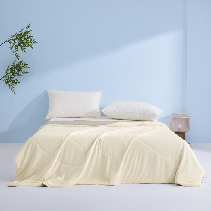 91家纺网 家纺一手货源 找家纺 库里梦家纺 2026新款深海水藻凉感被夏被夏凉被空调被礼盒装 奶油黄-灰