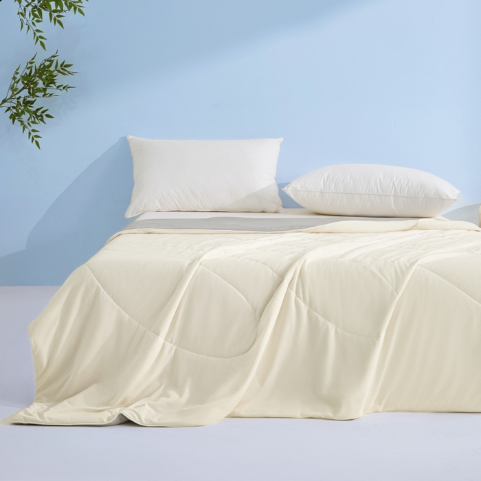 91家纺网 家纺一手货源 找家纺 库里梦家纺 2026新款深海水藻凉感被夏被夏凉被空调被礼盒装 奶油黄-灰