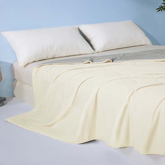 91家纺网 家纺一手货源 找家纺 库里梦家纺 2026新款深海水藻凉感被夏被夏凉被空调被礼盒装 奶油黄-灰