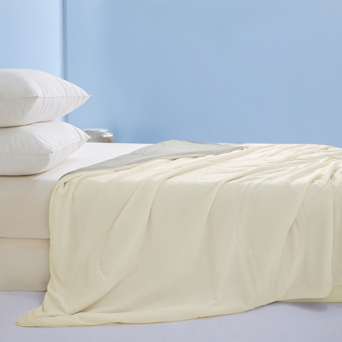 91家纺网 家纺一手货源 找家纺 库里梦家纺 2026新款深海水藻凉感被夏被夏凉被空调被礼盒装 奶油黄-灰