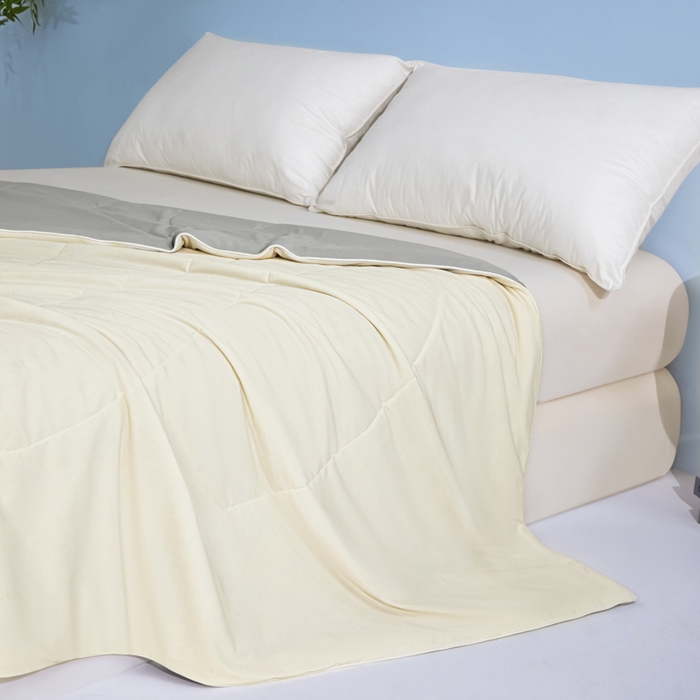 91家纺网 家纺一手货源 找家纺 库里梦家纺 2026新款深海水藻凉感被夏被夏凉被空调被礼盒装 奶油黄-灰