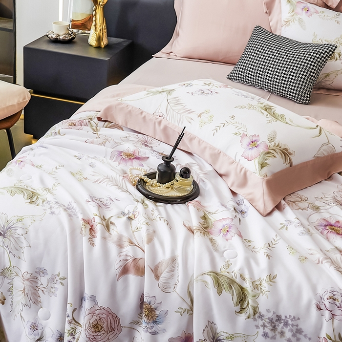 91家纺网 家纺一手货源 找家纺 CINNY馨宜 2026新款天丝莱赛尔数码印花夏被 春日落樱