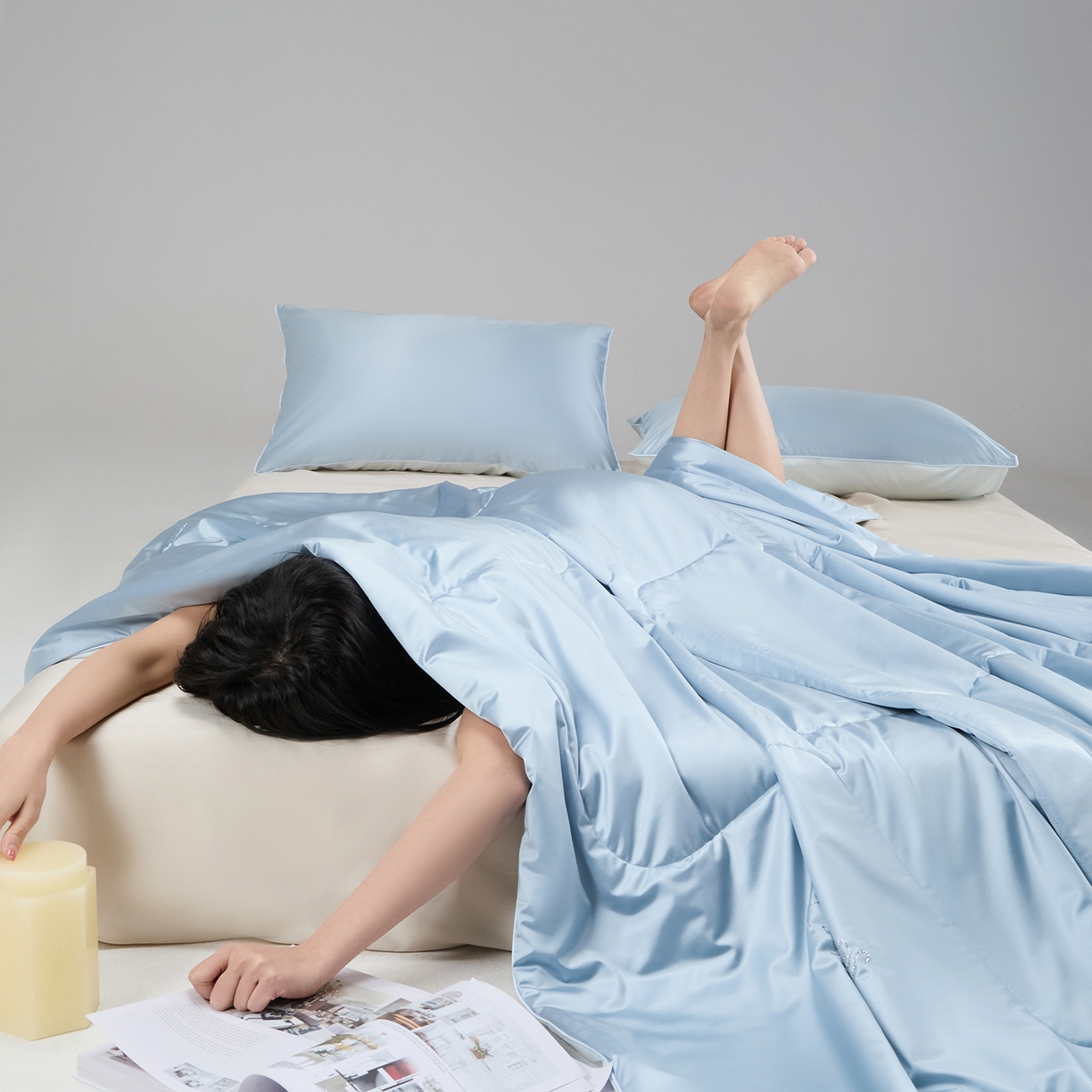 91家纺网 家纺一手货源 找家纺 CINNY馨宜 2026新款水光锦氨凉感夏被空调被夏凉被 宁静蓝