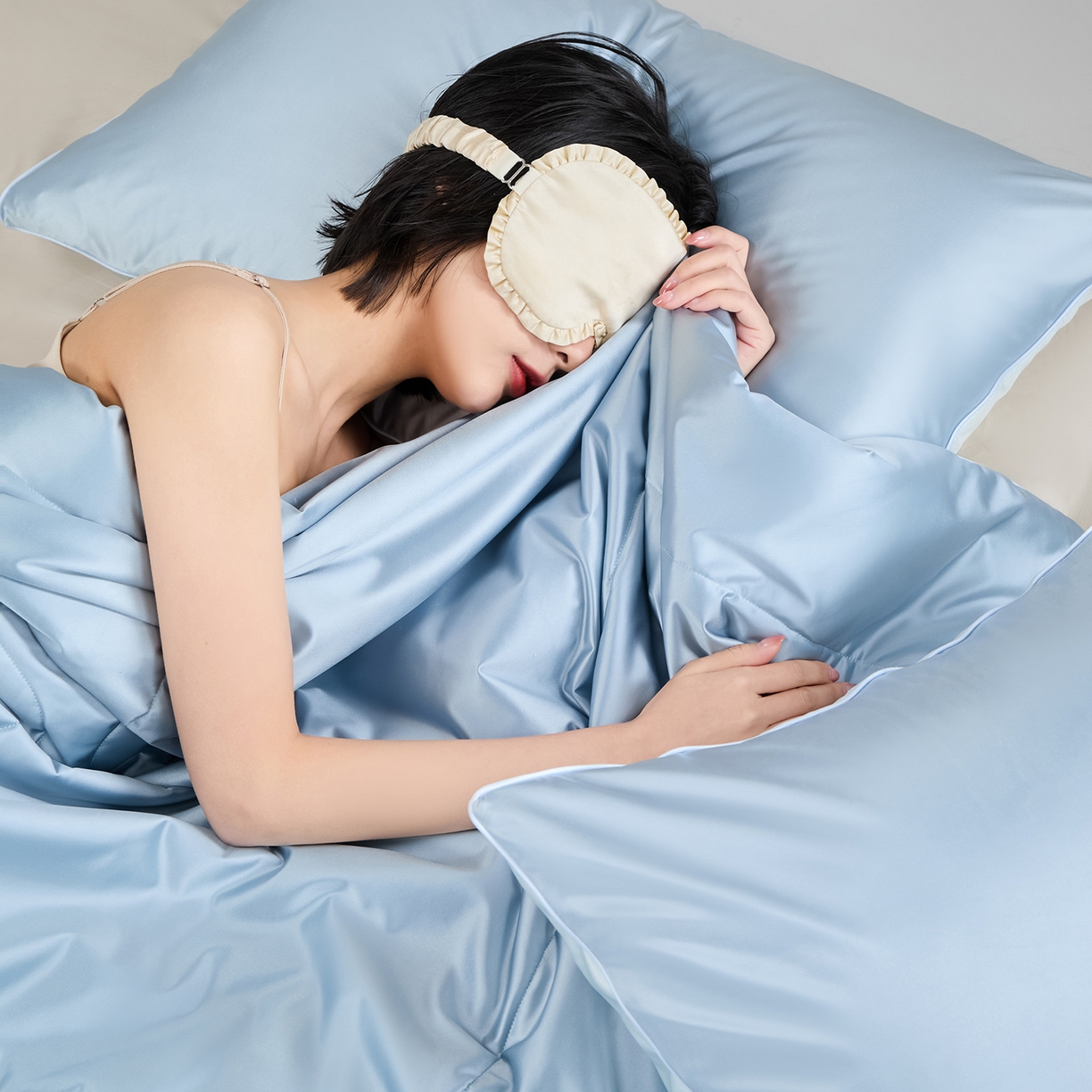 91家纺网 家纺一手货源 找家纺 CINNY馨宜 2026新款水光锦氨凉感夏被空调被夏凉被 宁静蓝