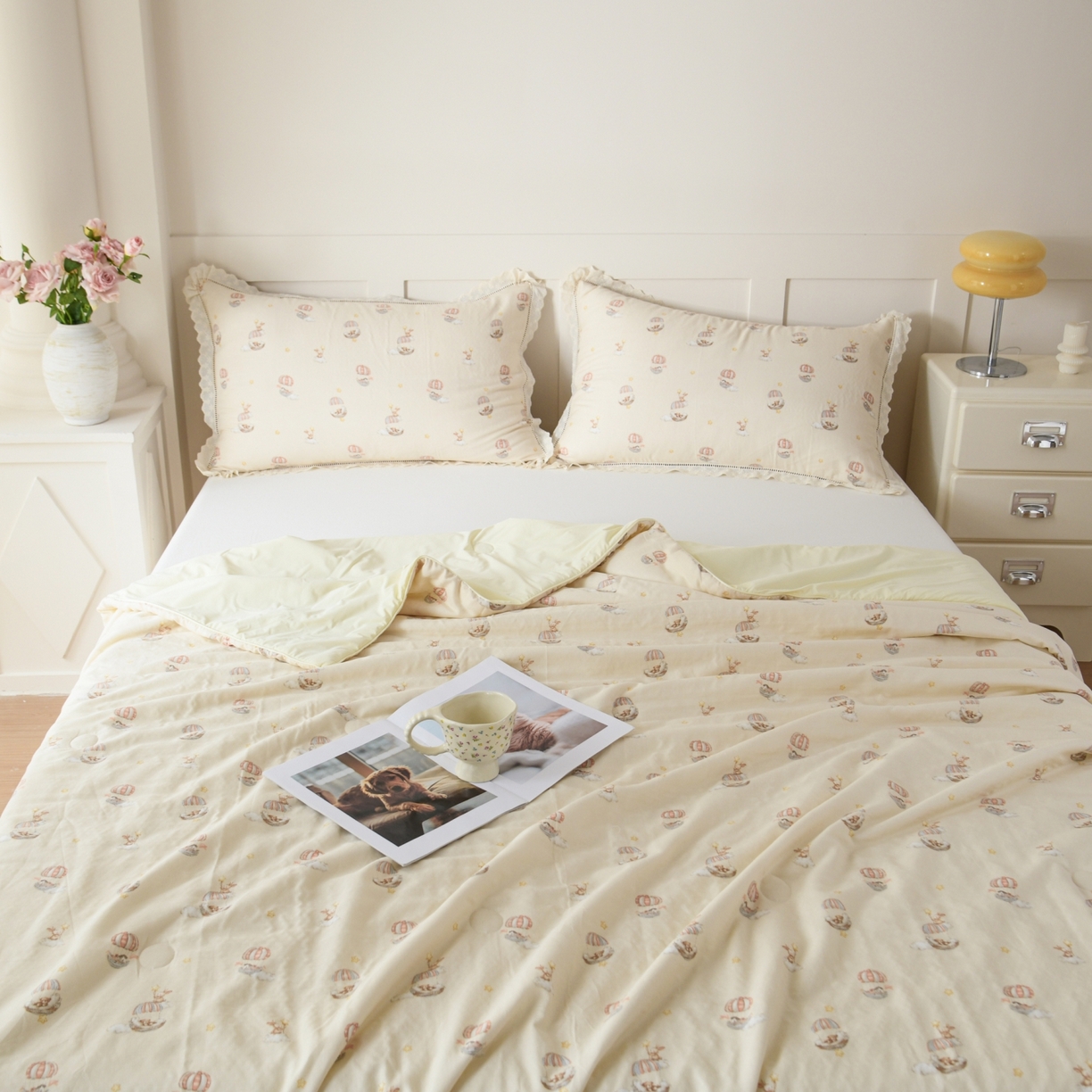 91家纺网 家纺一手货源 找家纺 CINNY馨宜 2026新款双层纱锦氨凉感夏被双面睡感夏被 云朵童话-咖