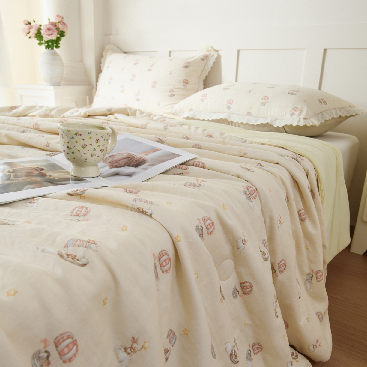 91家纺网 家纺一手货源 找家纺 CINNY馨宜 2026新款双层纱锦氨凉感夏被双面睡感夏被 云朵童话-咖