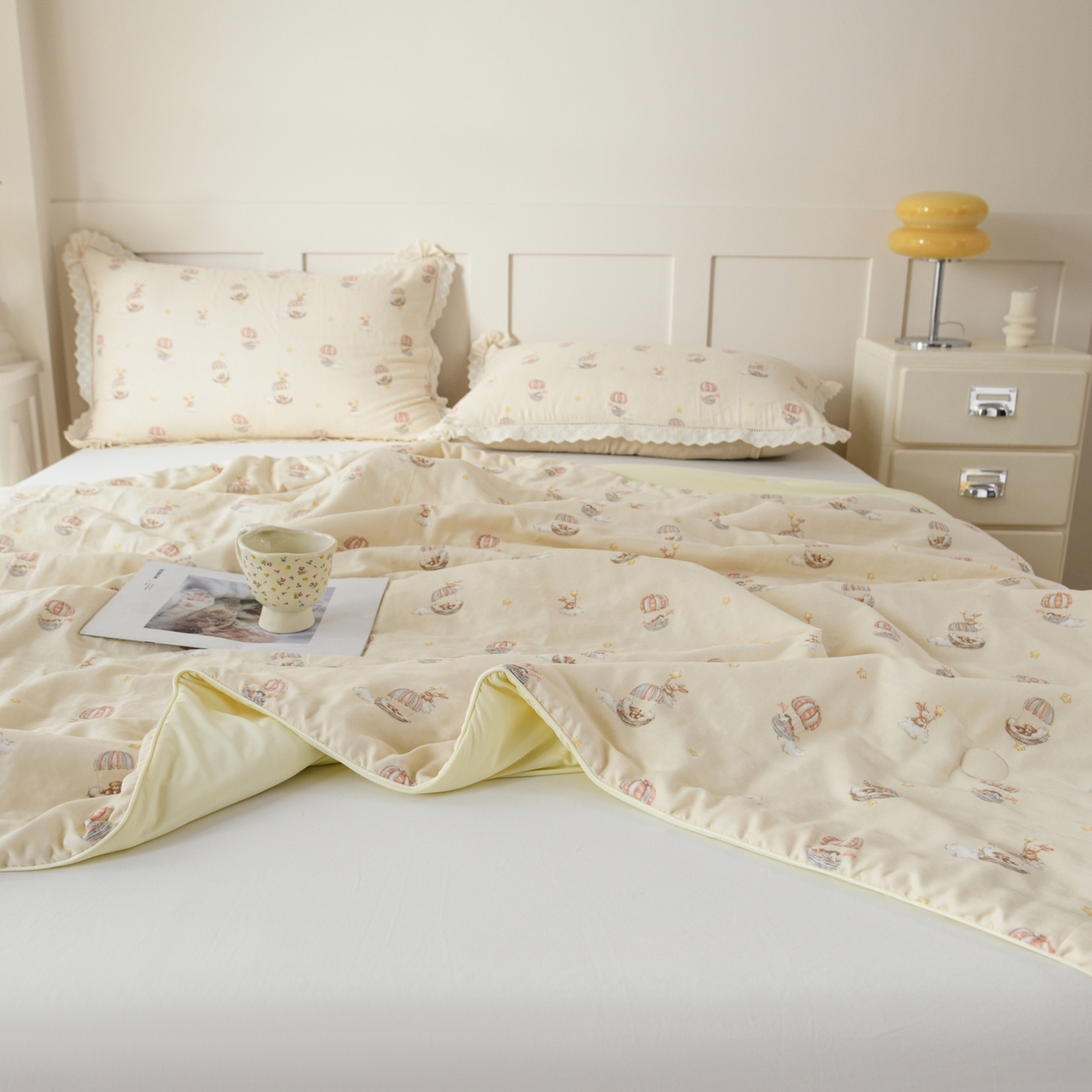 91家纺网 家纺一手货源 找家纺 CINNY馨宜 2026新款双层纱锦氨凉感夏被双面睡感夏被 云朵童话-咖