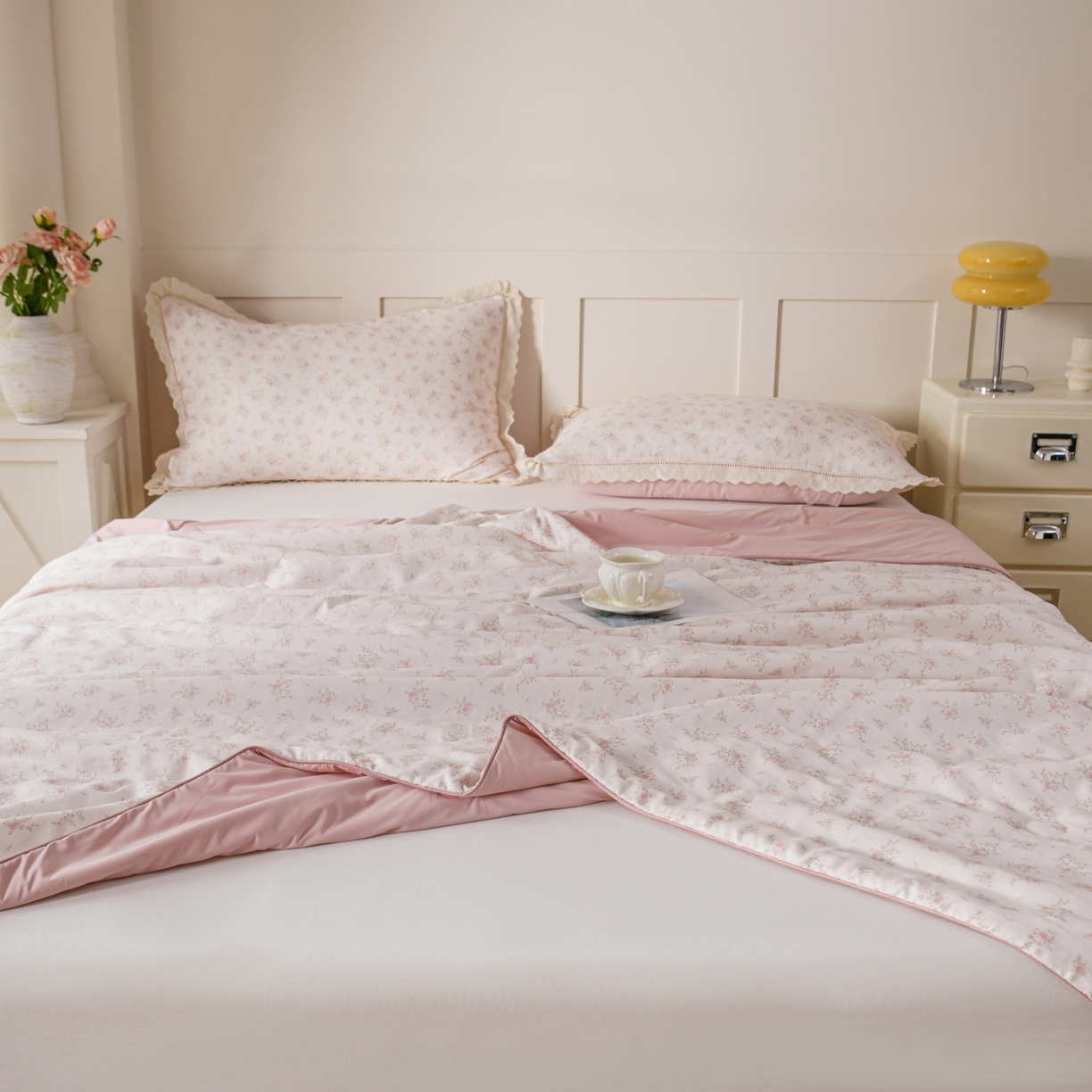 91家纺网 家纺一手货源 找家纺 CINNY馨宜 2026新款双层纱锦氨凉感夏被双面睡感夏被 云香-粉