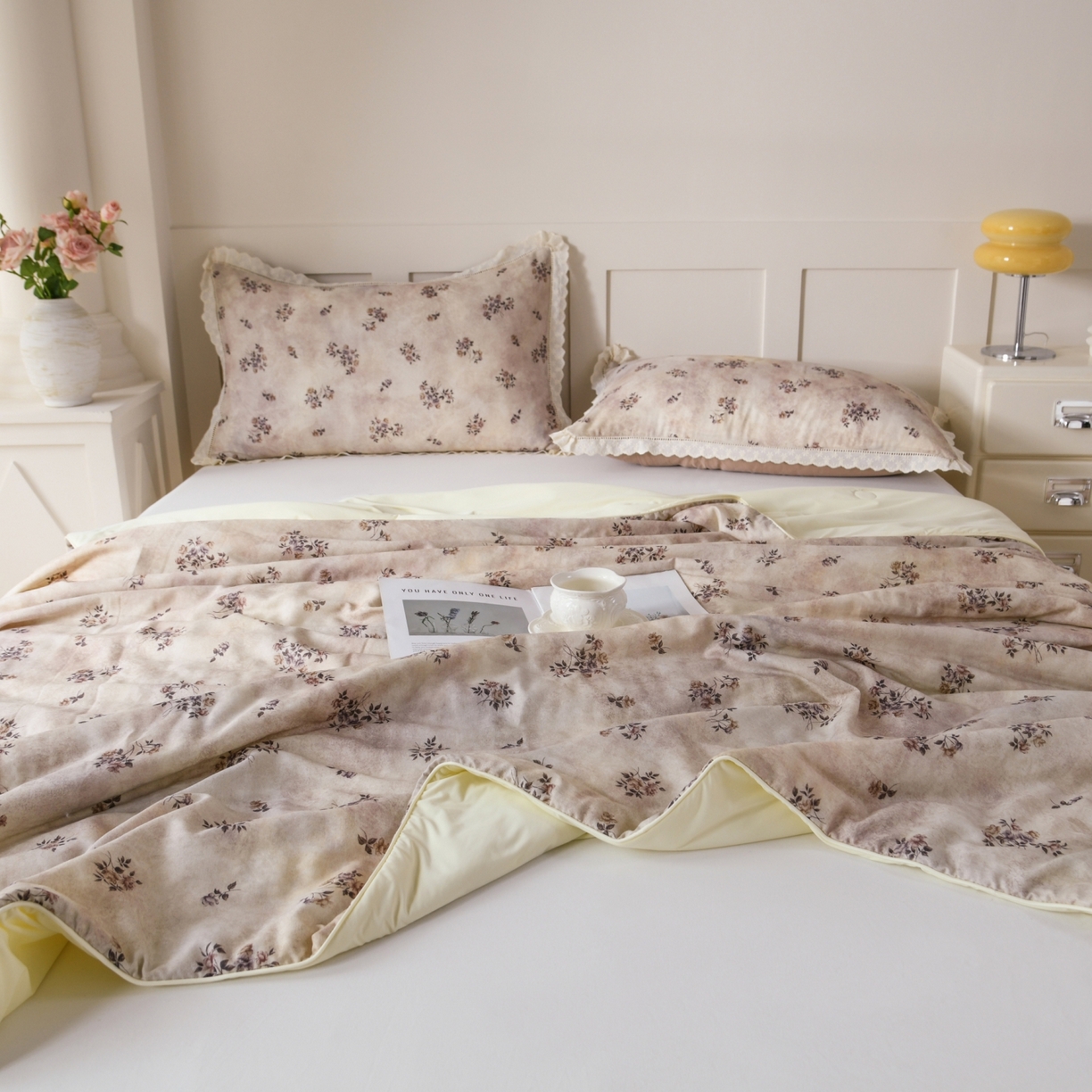 91家纺网 家纺一手货源 找家纺 CINNY馨宜 2026新款双层纱锦氨凉感夏被双面睡感夏被 粉棠-灰