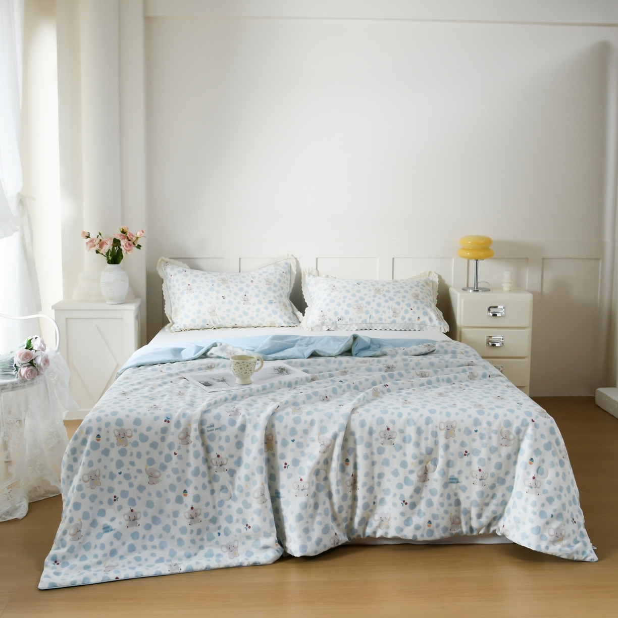 91家纺网 家纺一手货源 找家纺 CINNY馨宜 2026新款双层纱锦氨凉感夏被双面睡感夏被 斑点象-兰