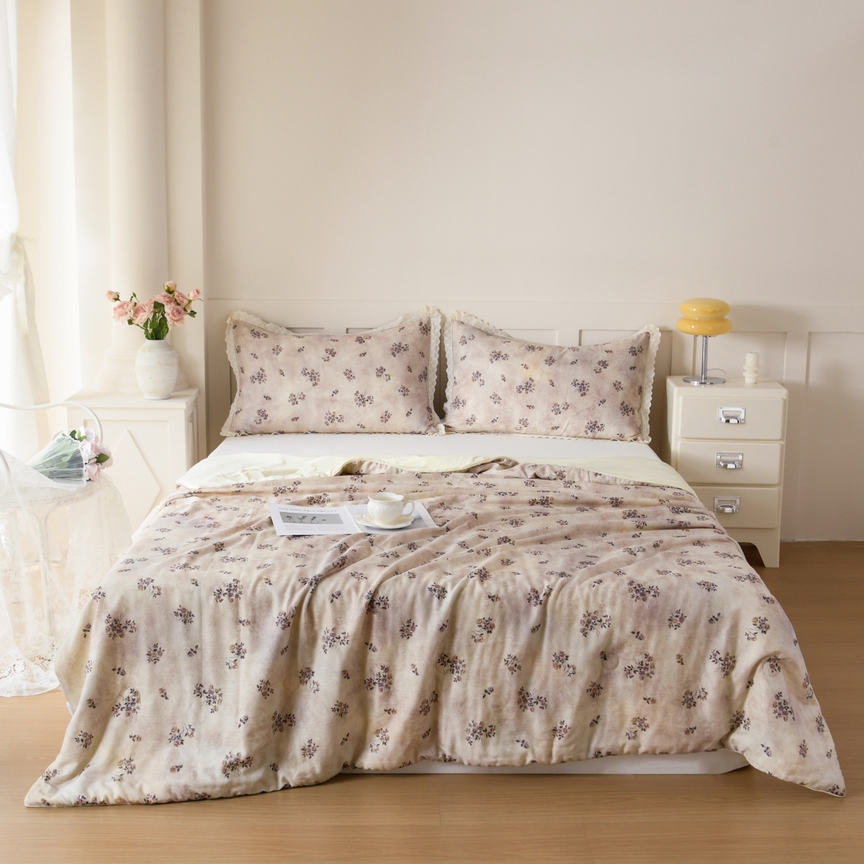 91家纺网 家纺一手货源 找家纺 CINNY馨宜 2026新款双层纱锦氨凉感夏被双面睡感夏被 粉棠-灰