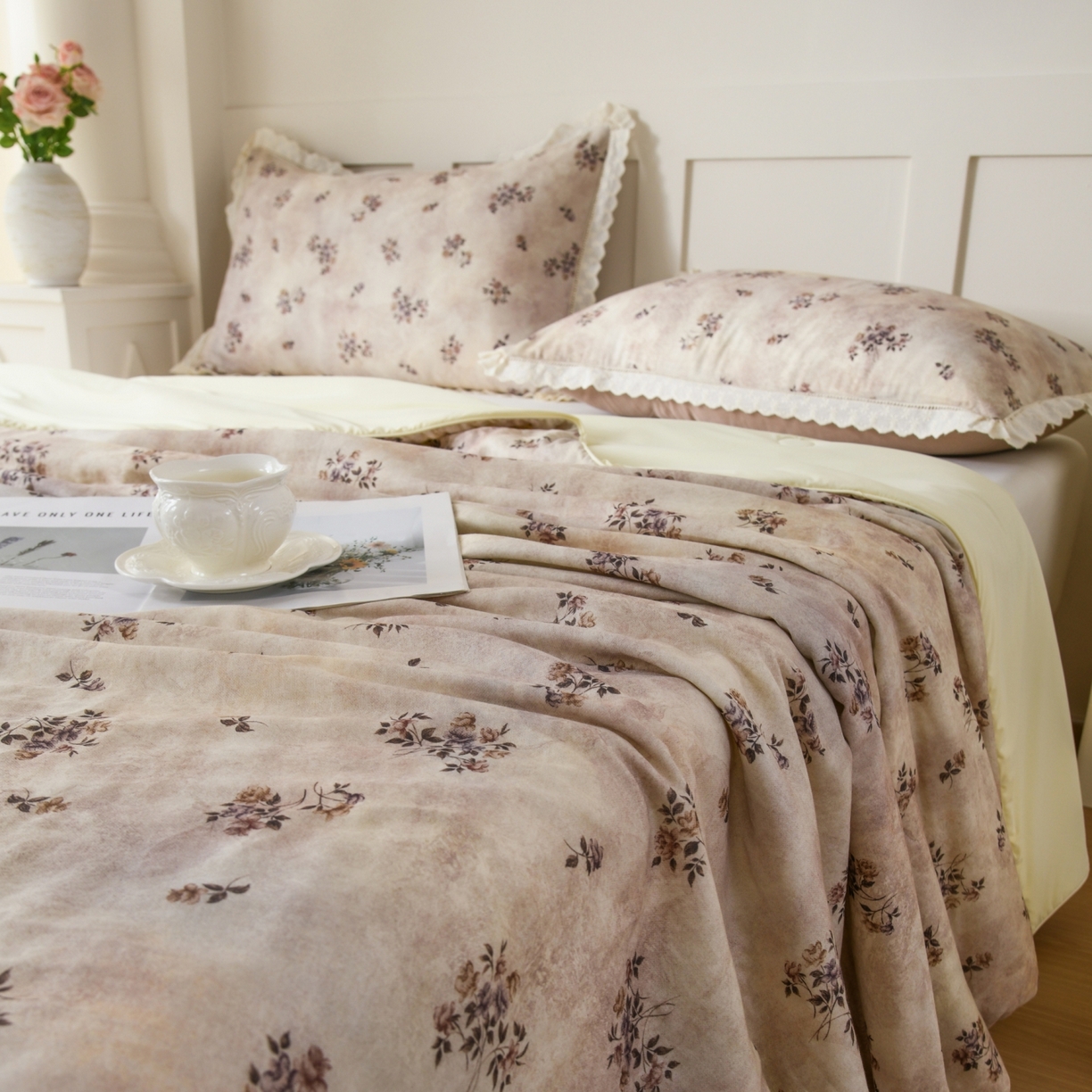 91家纺网 家纺一手货源 找家纺 CINNY馨宜 2026新款双层纱锦氨凉感夏被双面睡感夏被 粉棠-灰