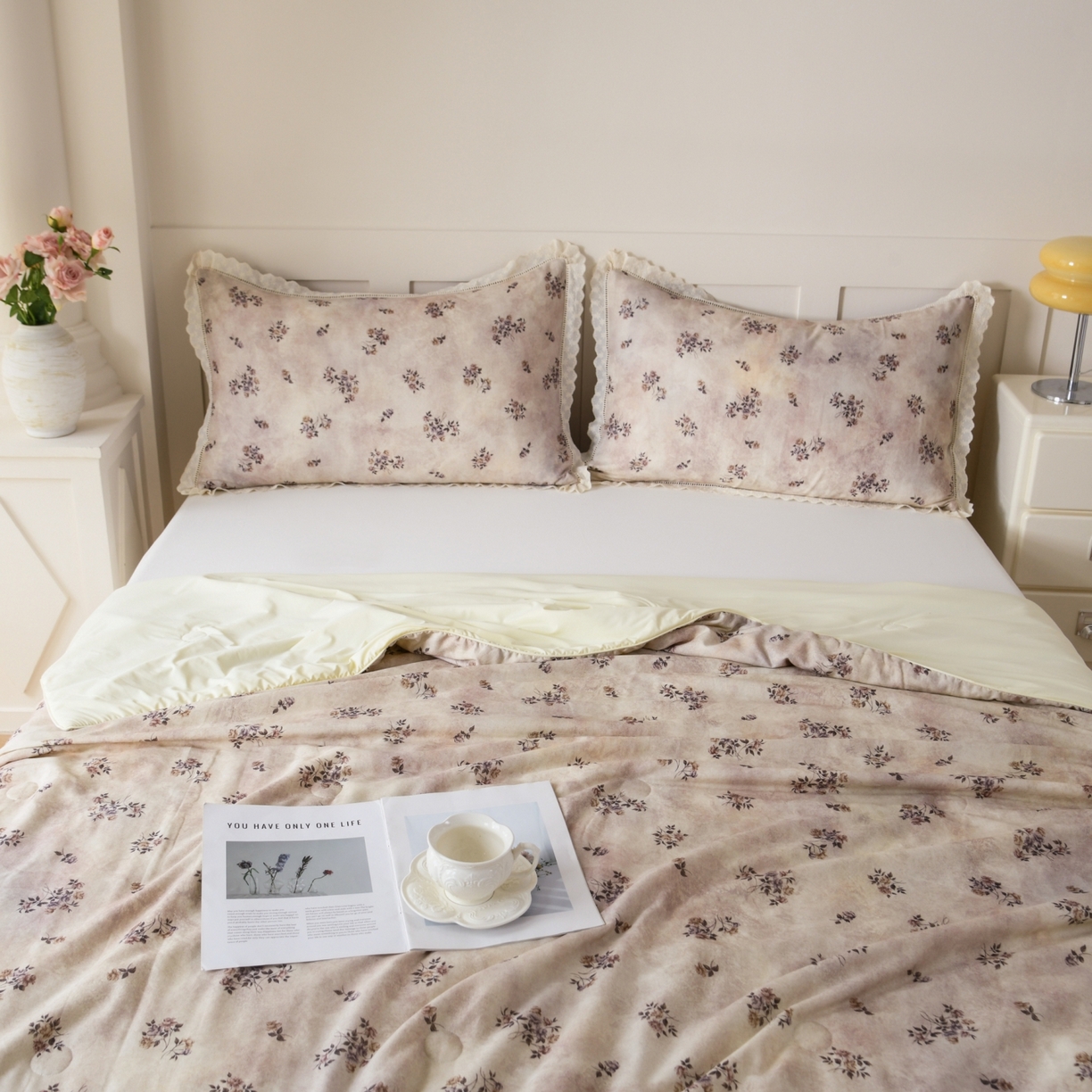 91家纺网 家纺一手货源 找家纺 CINNY馨宜 2026新款双层纱锦氨凉感夏被双面睡感夏被 粉棠-灰