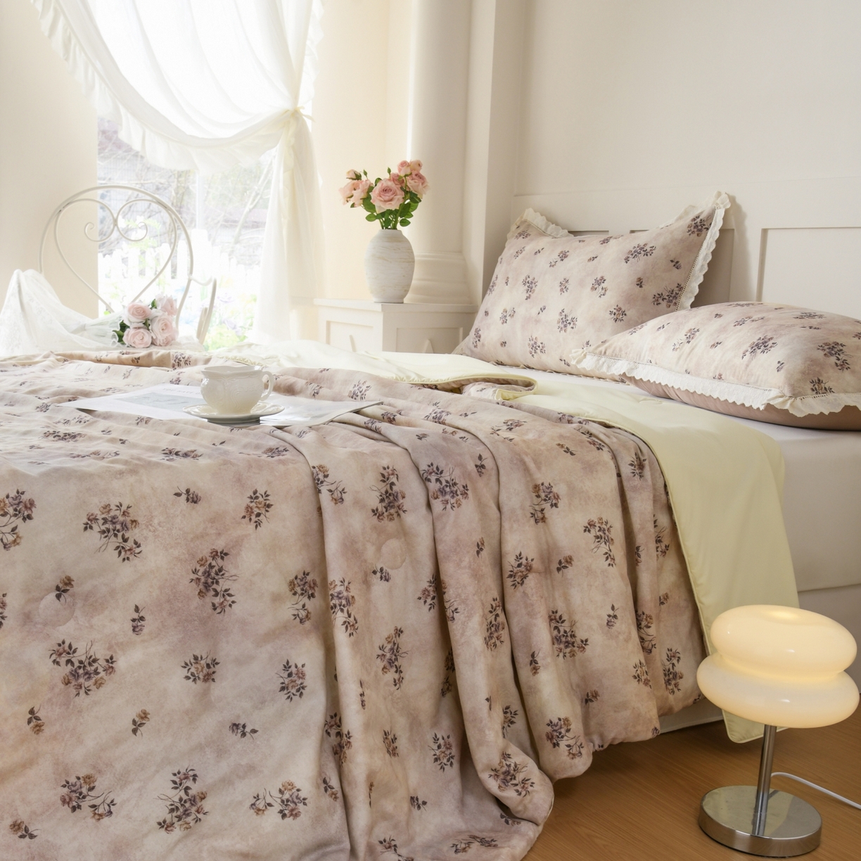 91家纺网 家纺一手货源 找家纺 CINNY馨宜 2026新款双层纱锦氨凉感夏被双面睡感夏被 粉棠-灰