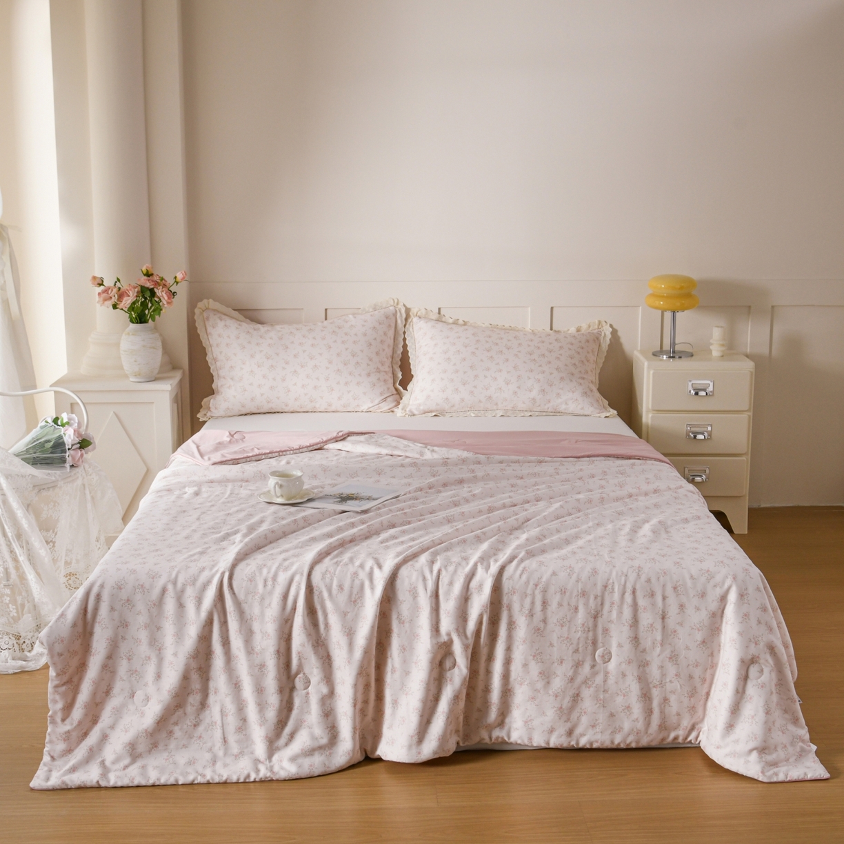 91家纺网 家纺一手货源 找家纺 CINNY馨宜 2026新款双层纱锦氨凉感夏被双面睡感夏被 云香-粉