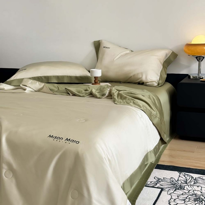 91家纺网 家纺一手货源 找家纺 CINNY馨宜 2026新款A类兰精天丝55%大豆纤维 双拼色天丝夏被（炫彩） 松石绿