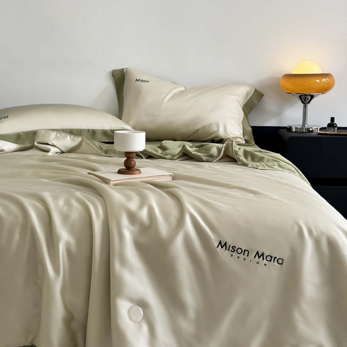 91家纺网 家纺一手货源 找家纺 CINNY馨宜 2026新款A类兰精天丝55%大豆纤维 双拼色天丝夏被（炫彩） 松石绿