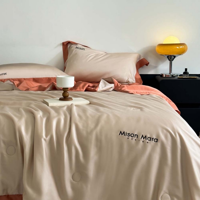 91家纺网 家纺一手货源 找家纺 CINNY馨宜 2026新款A类兰精天丝55%大豆纤维 双拼色天丝夏被（炫彩） 焦糖橙