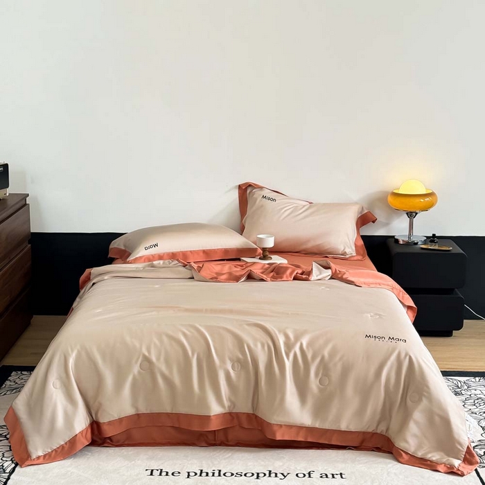 CINNY馨宜 2026新款A类兰精天丝55%大豆纤维 双拼色天丝夏被（炫彩） 焦糖橙