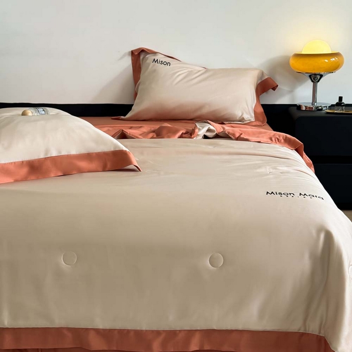 91家纺网 家纺一手货源 找家纺 CINNY馨宜 2026新款A类兰精天丝55%大豆纤维 双拼色天丝夏被（炫彩） 焦糖橙