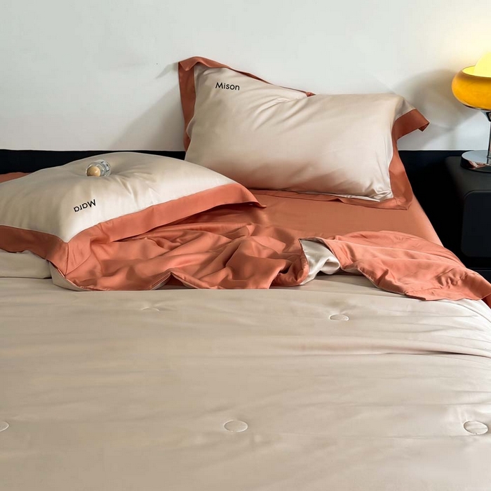 91家纺网 家纺一手货源 找家纺 CINNY馨宜 2026新款A类兰精天丝55%大豆纤维 双拼色天丝夏被（炫彩） 焦糖橙