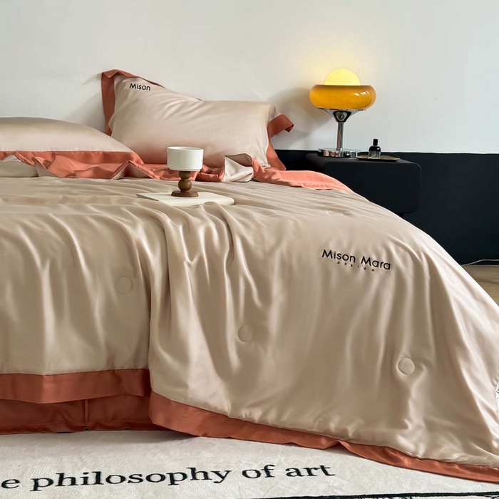 91家纺网 家纺一手货源 找家纺 CINNY馨宜 2026新款A类兰精天丝55%大豆纤维 双拼色天丝夏被（炫彩） 焦糖橙