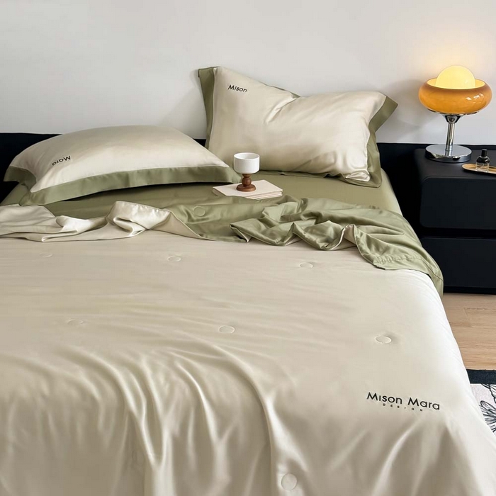 91家纺网 家纺一手货源 找家纺 CINNY馨宜 2026新款A类兰精天丝55%大豆纤维 双拼色天丝夏被（炫彩） 松石绿